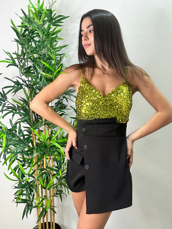 Top paillettes sciallato lime