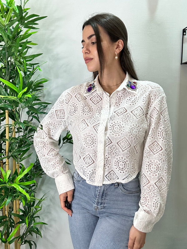 Camicia bianca macramè 569