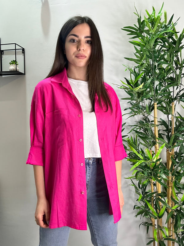 Camicia in simil lino fucsia