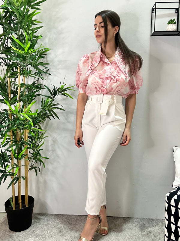 Pantalone bianco con cintura 515