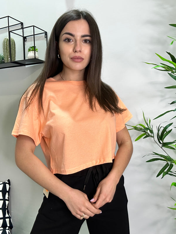 T-shirt crop in cotone arancione