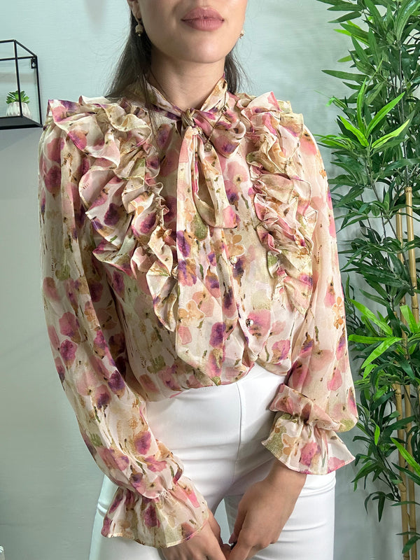 Camicia fantasia rosa in organza