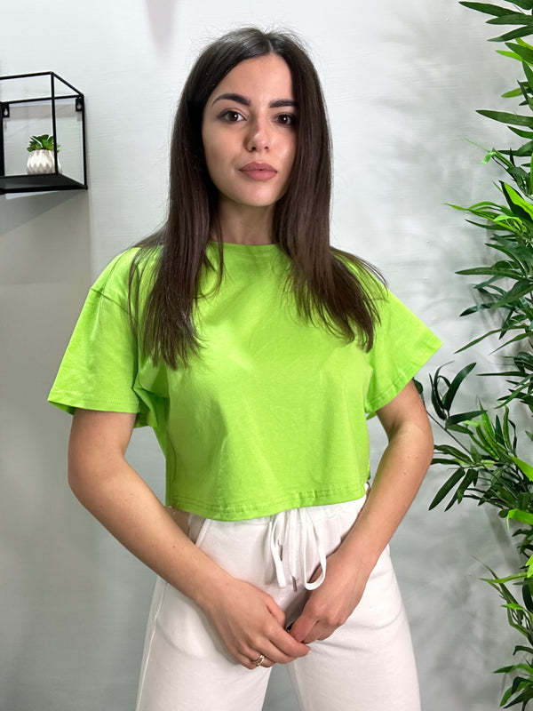 T-shirt crop in cotone verde