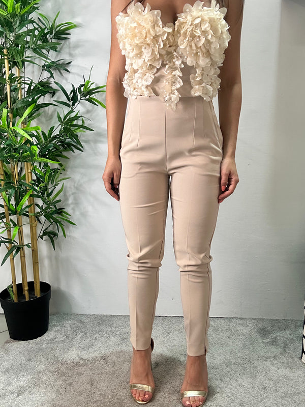 Pantalone beige vita alta P877