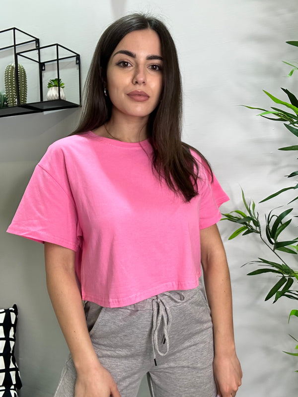 T-shirt crop in cotone rosa